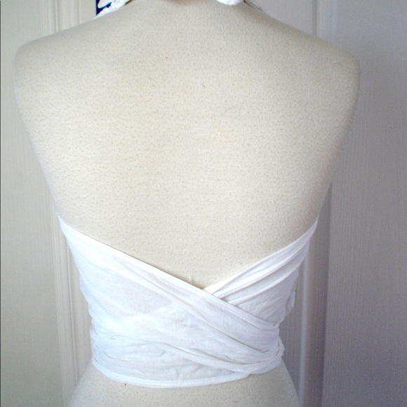 Vintage Mexico WHITE Crochet Embroidered HalterTop - Picture 5 of 16